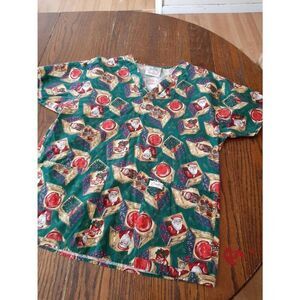 Small Crest Cotton Christmas Short Sleeve VNeck Cotton Scrub Top Christmas Shirt